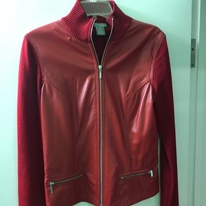 Red leather & knit jacket